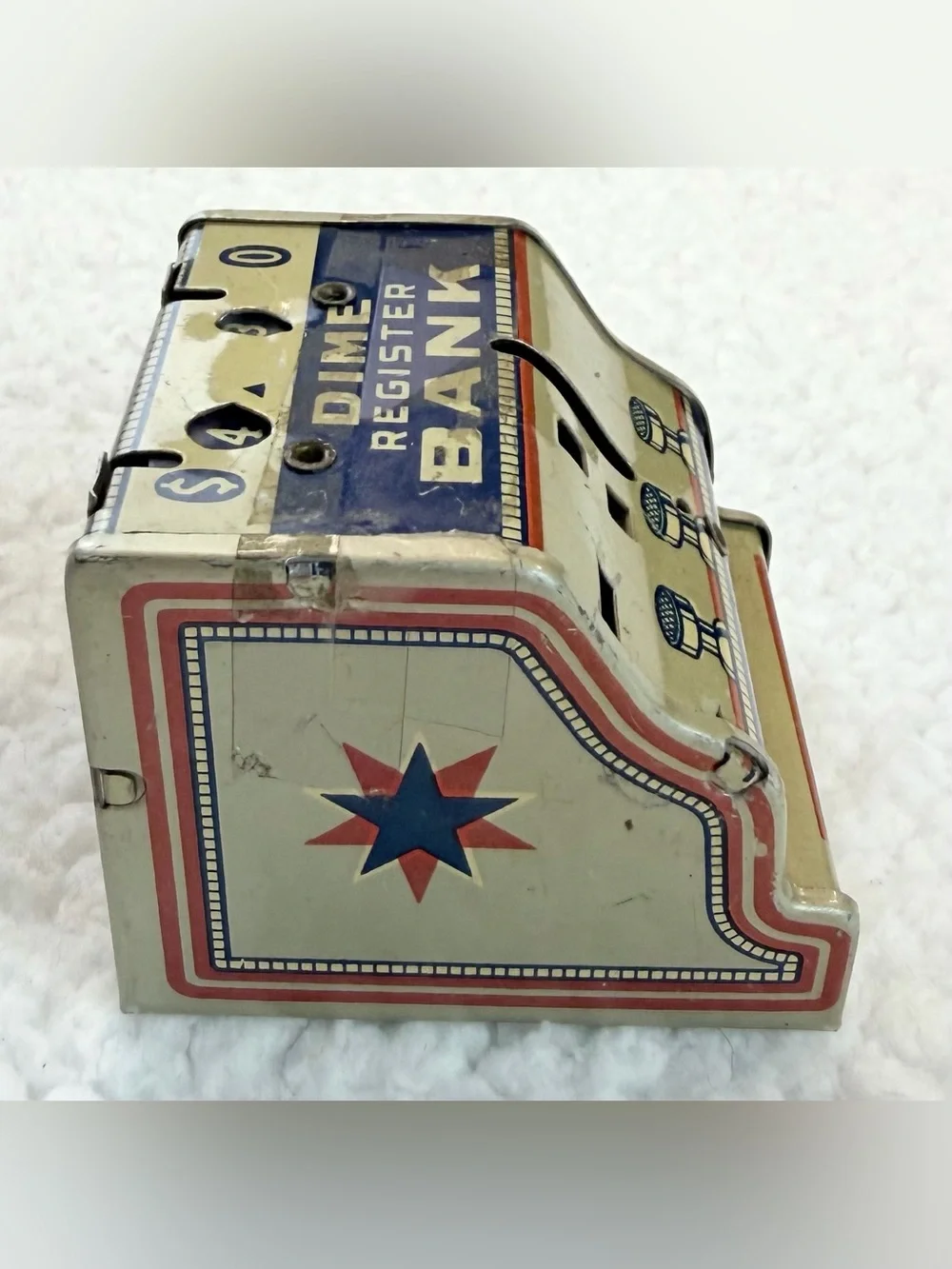 (VTG) J. CHEIN & CO • Tin Litho Mechanical Dime Register Coin Bank Made in USA
